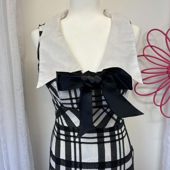 Saba California Empire Waist Maxi Dress Mod Vintage 60s 70s Black and White SM - Picture 4 of 7